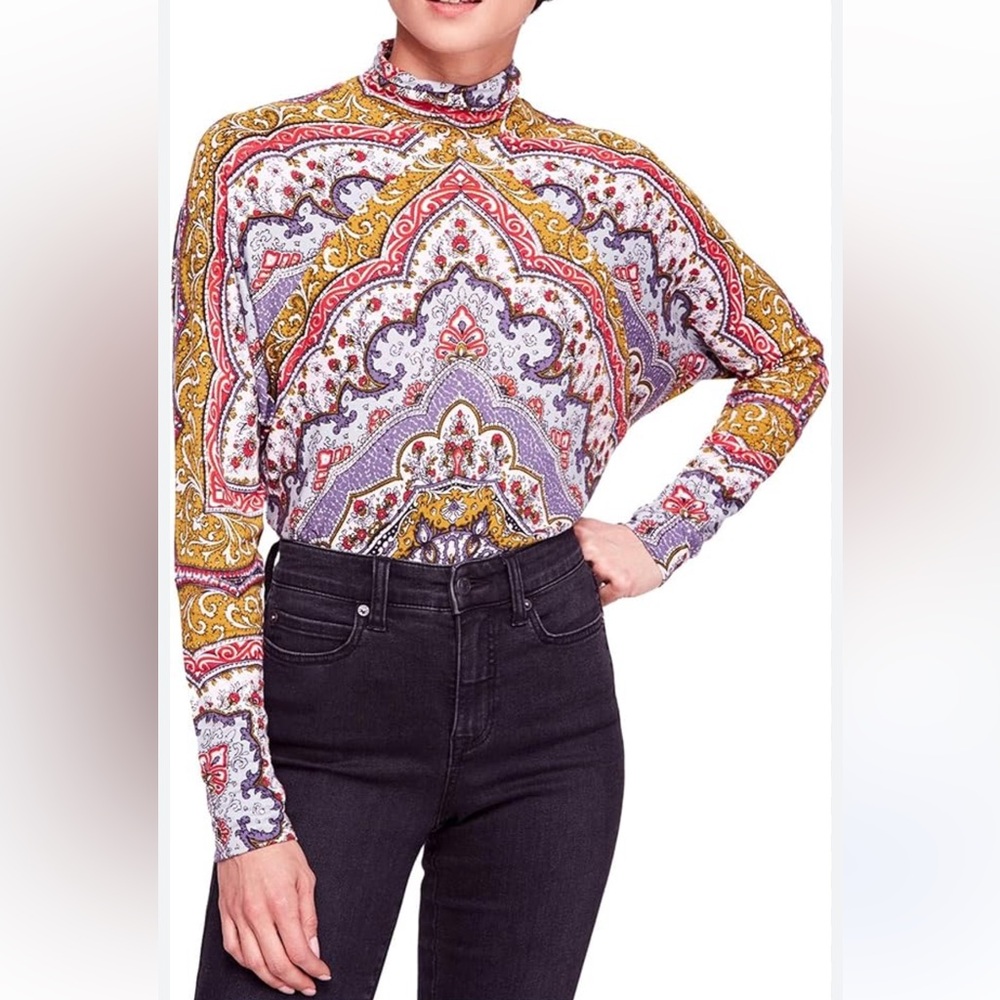NWT Free People Chase Me Paisley Mock Neck Top